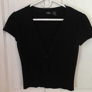 Black cropped short sleeve cardigan